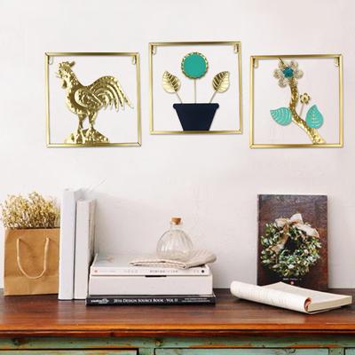 Golden Blue Metal Plant Wall Hanging Iron Potted Plant Wall Hanging