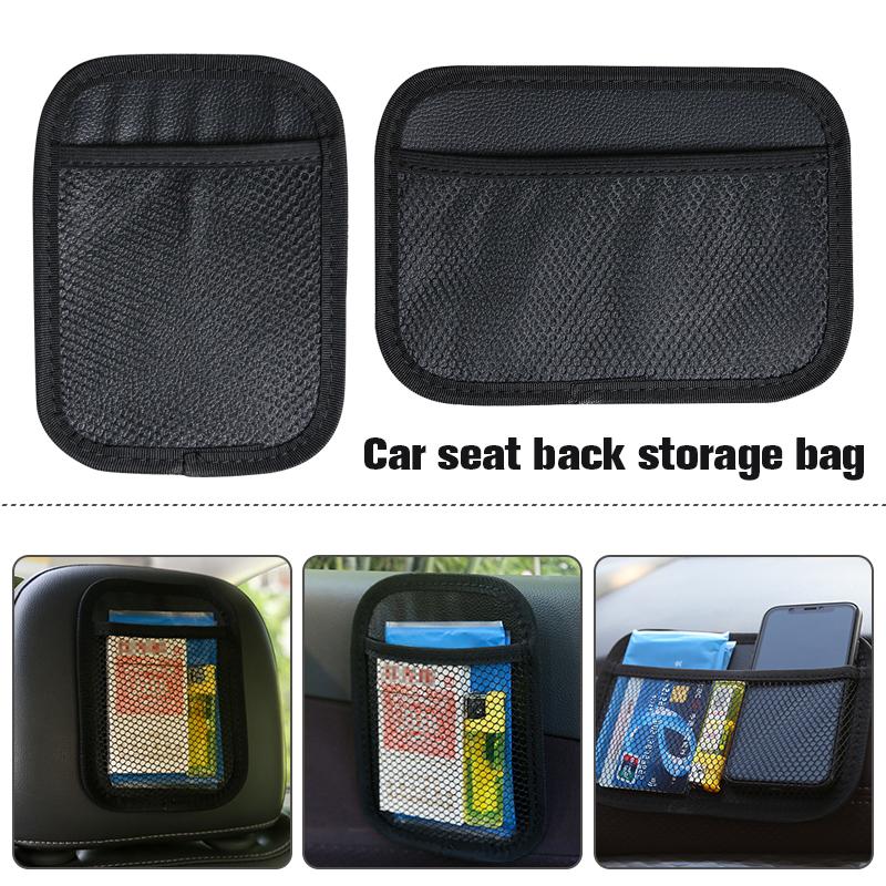 2Pcs Car Net Pocket Storage Bag Black Multi-function Sticker Seat Back Storage Bag Mobile Phone Key Cartoon Interior Supplies