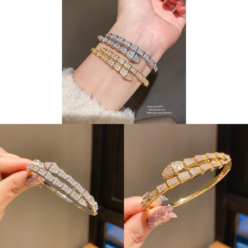 Animal Inspired Jewelry Braided Snake Shape Copper Bracelet With Zirconium Accents For Women