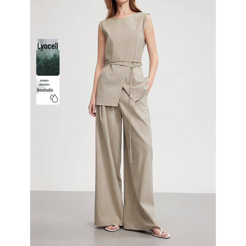 

ELLE French Linen Blend High-Waist Straight-Leg Pants L