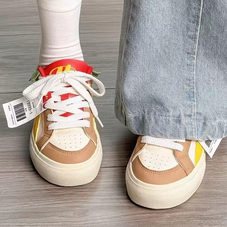 Niche burger women's autumn new color matching thick baseplate shoes versatile casual bread shoes