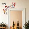 Waterproof Christmas Room Accents Cartoon Three Mice Wooden Door Frame Decor, Santa Mouse Easy Assembly Sign Corner Ornament, Xmas Party Home Holiday