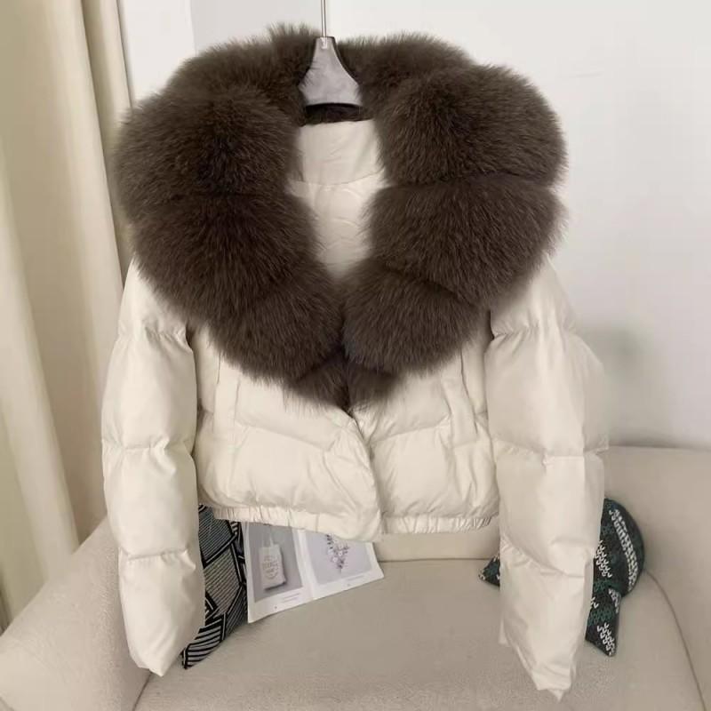 Womens Short Warm Puffer Coat With Real Fox Fur Collar Lightweight Down Jacket Winter Urban Commute
