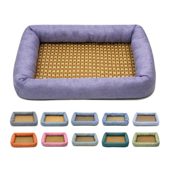Summer Pet Cooling Bed Woven Cooling Mat Cat Bed Breathable Cooling Dog Bed with Raised Edges Anti-Slip Bottom for Small Dogs Cats