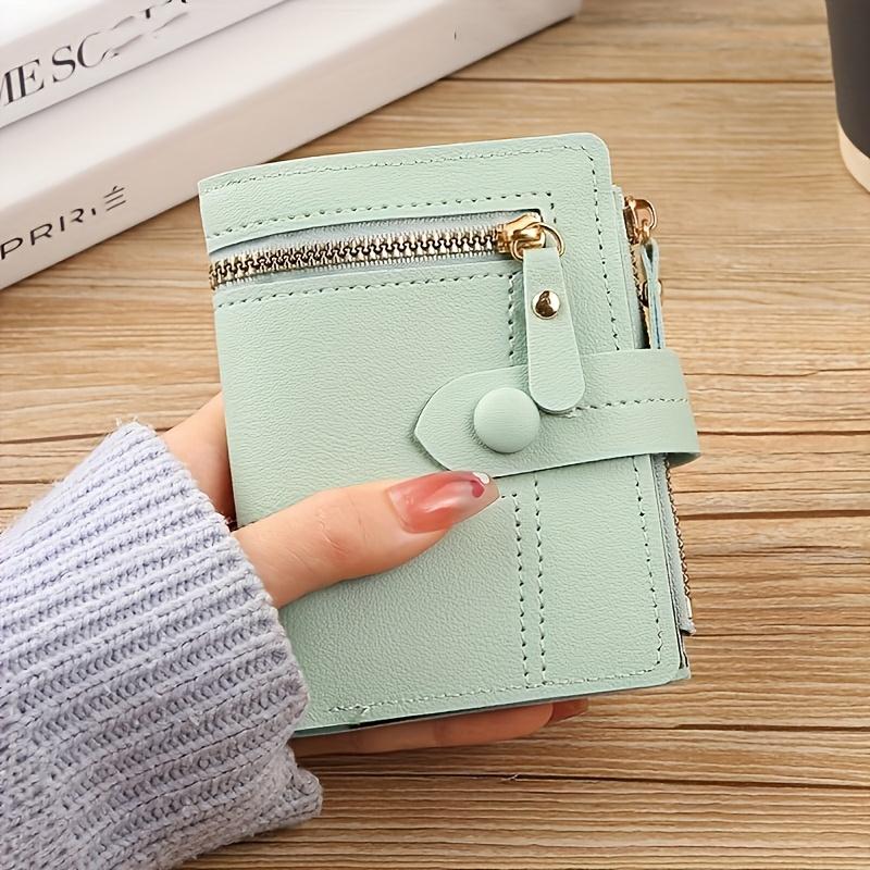 

1 шт. Женский модный короткий кошелек с несколькими молниями и кнопками, большой вместимости для монет и мелочи, складной мини-кошелек зелёный
