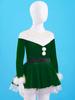 Kids Girls Christmas Miss Santa Claus Costume Long Sleeve Velvet Dance Performance Leotard Dress