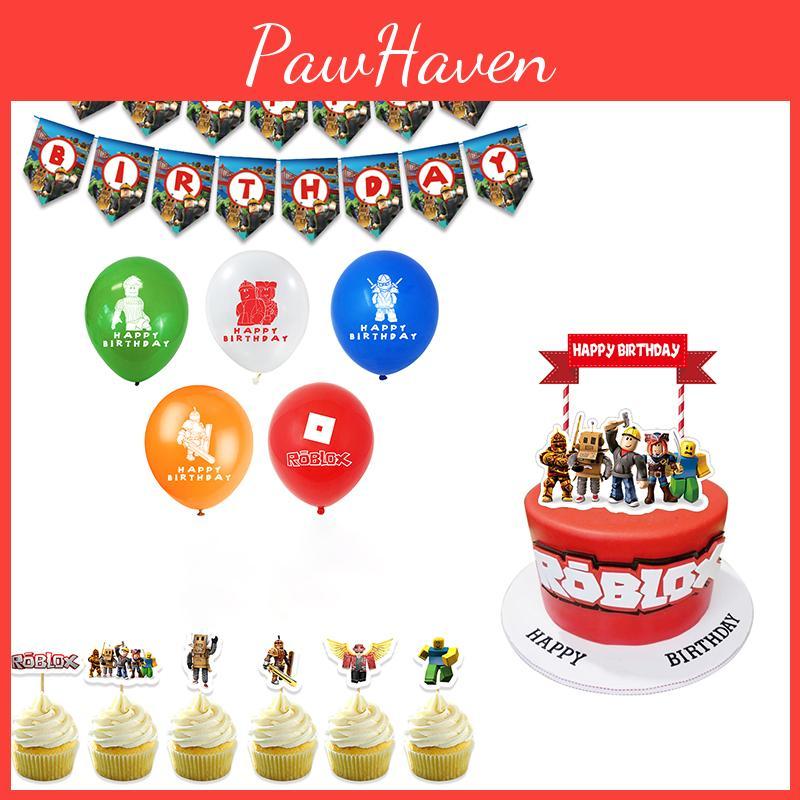 Roblox Party Birthday Supplies Banner Balloons Cake Toppers Cupcake Decor Kit