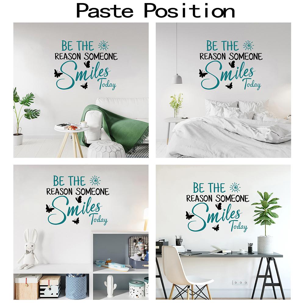 1sheet PVC Wall Stickers for Home Living Room Bedroom Decoration Maxim Word Be The Smiles Today Sky Blue 28x35cm