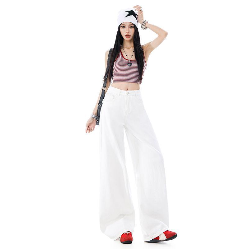 Spring Summer Vintage Relaxed Hide Figure Floor Wide Leg Denim Pants For Ladies Casual Pants Oversize Denim Trousers