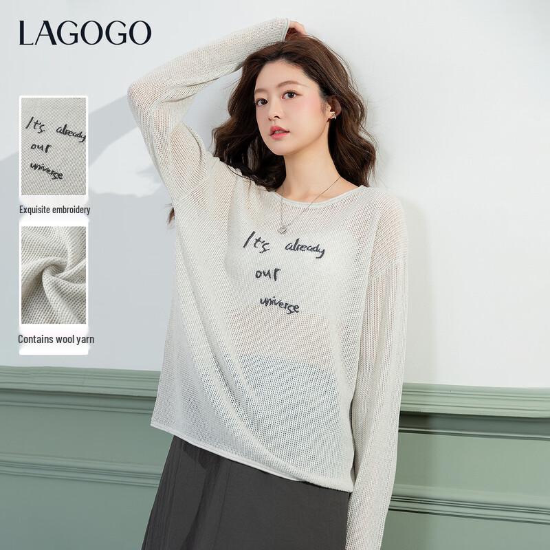 LAGOGO Women s Embroidered Round Neck Knit Top S