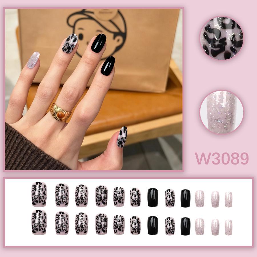 Leopard Print Color Block Detachable Wearable Nails - Autumn/Winter Cool Style for Students