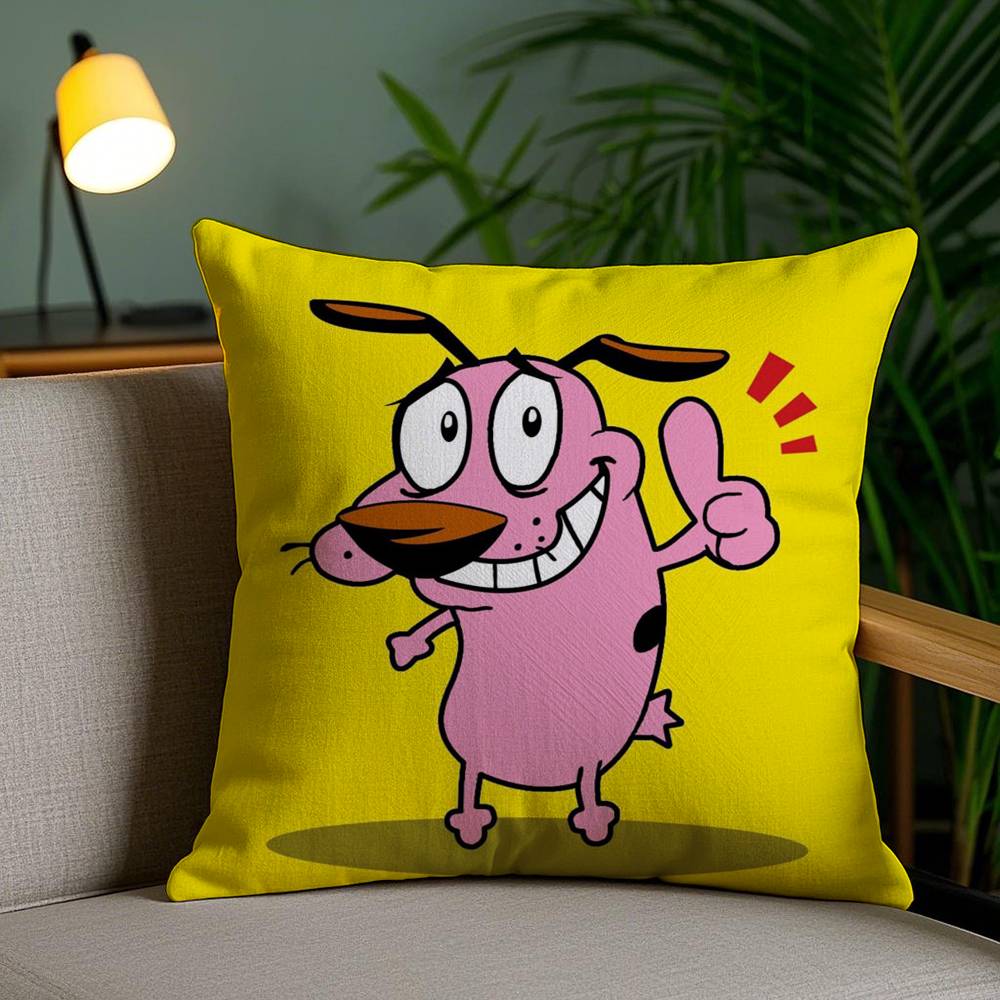 C-Courage Cowardly Dog Pillow Case Home Dorm Chair Back Short Plush Double-sided Printing Office Nap Time Cushion Cover