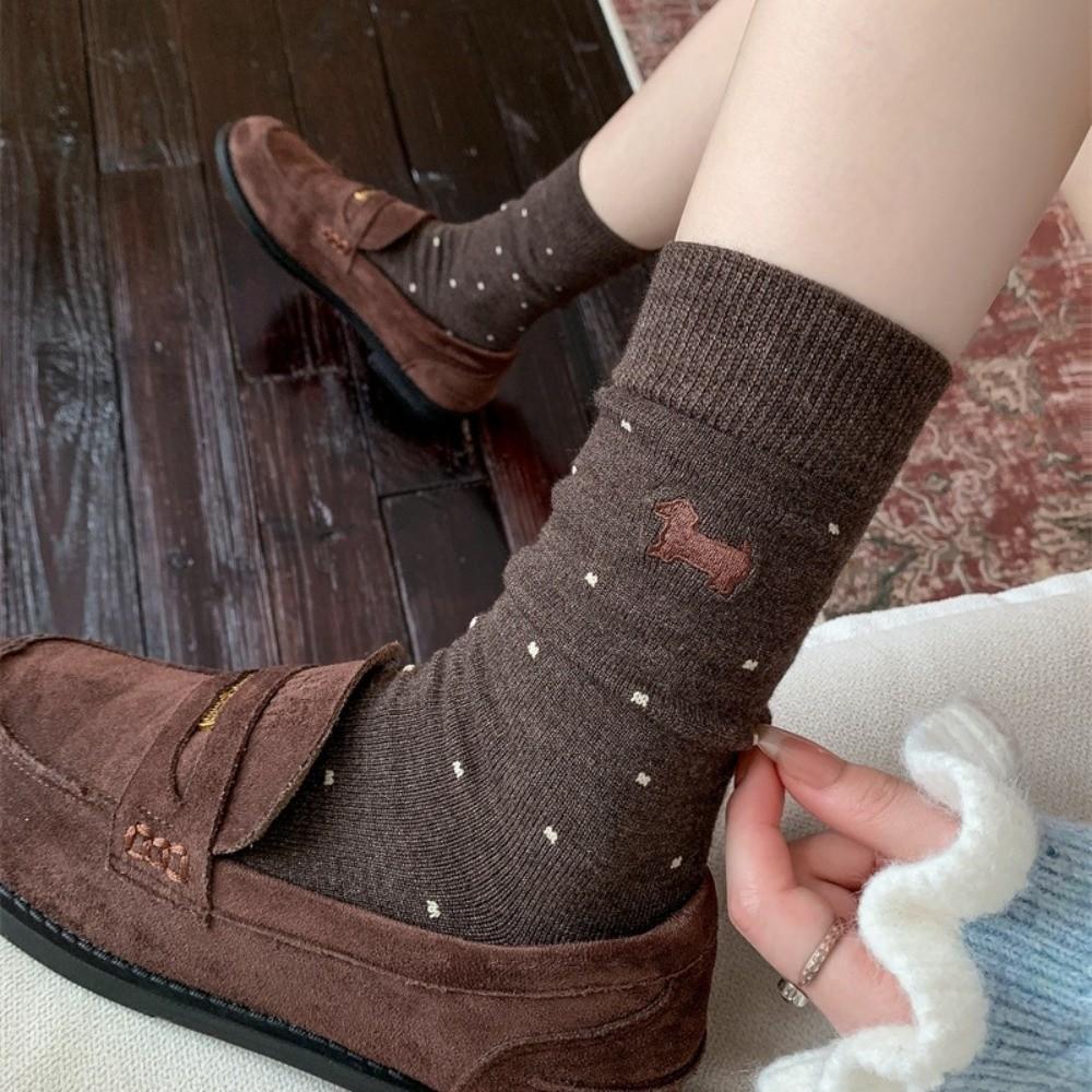 Breathable Cartoon Cotton Socks Polka Dot Winter Socks New Puppy Socks  For Women