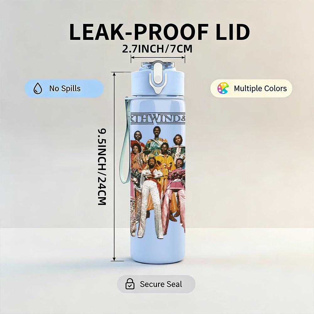 1PC Retro Street Band Black White Portrait Print 750ml Portable Sports Water Bottle Leakproof Gym Outdoor Travel Drink Cup