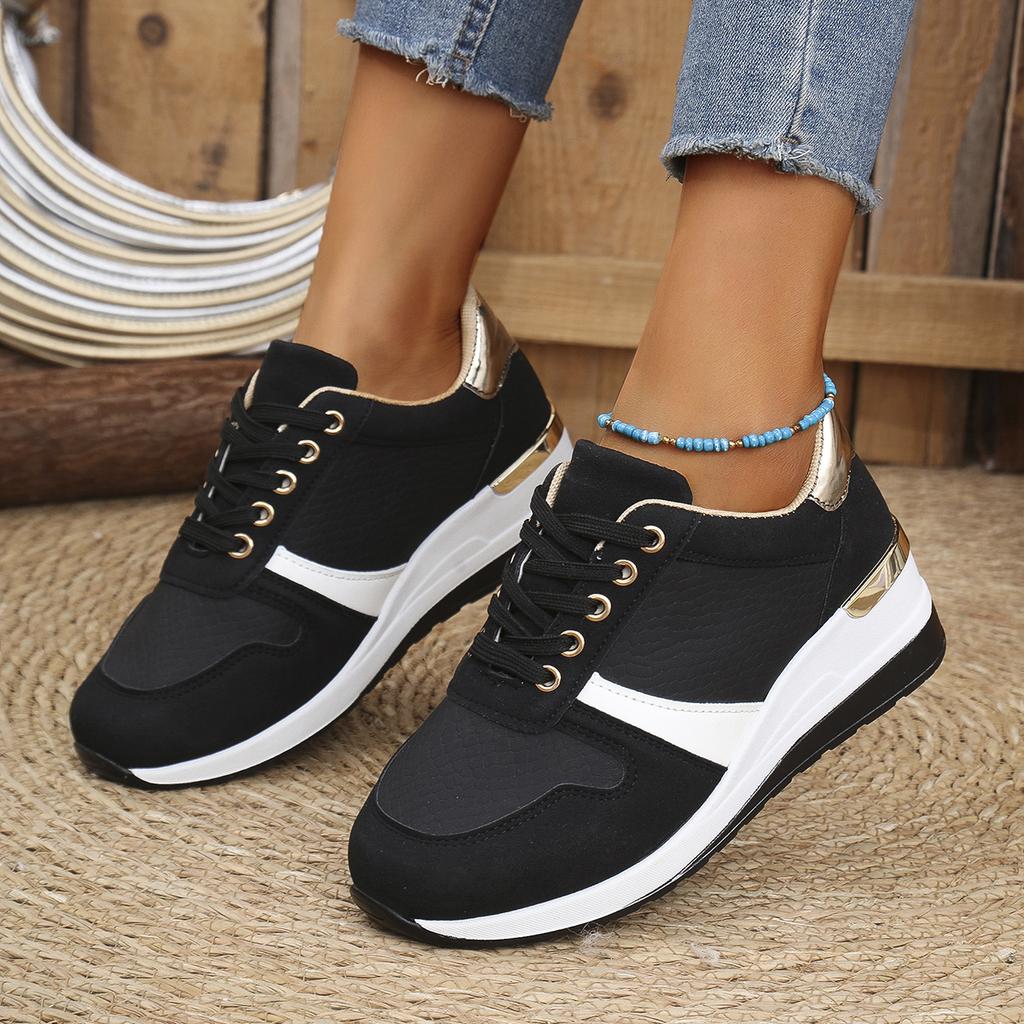 Fashion Women's Fashion Chunky Sneakers Lace Up Platform Casual Sports Shoes Woman Lightweight Non Slip Wedges Walking Shoes Plus Size