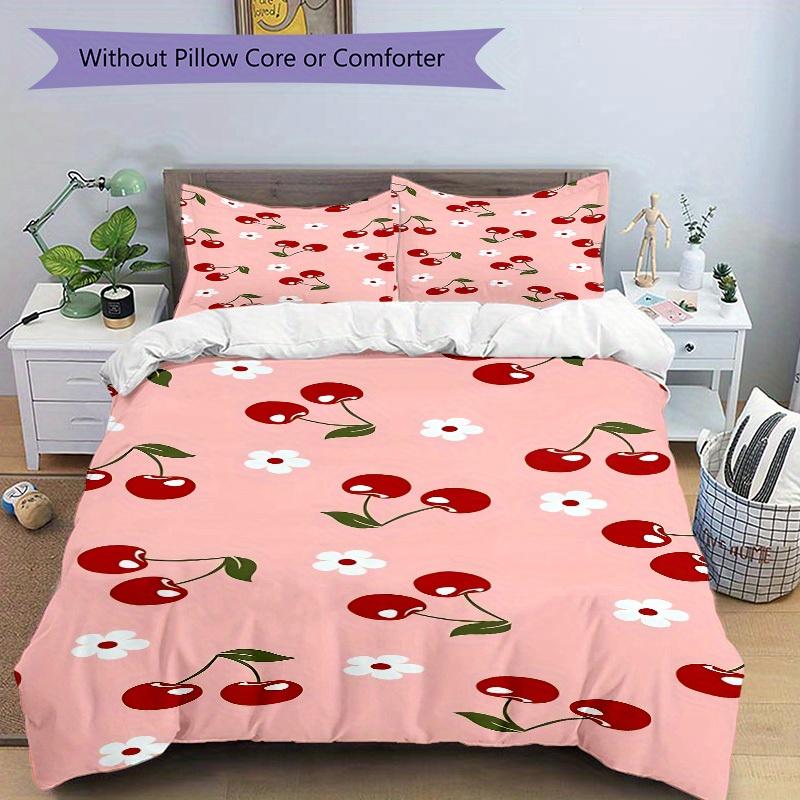 3pcs Cherry pattern 1Cover + 2Pillowcases, PillowInserts NotIncluded, Machine Washable, All - Season Use, Suitable for Bedroom Guest Room, 205