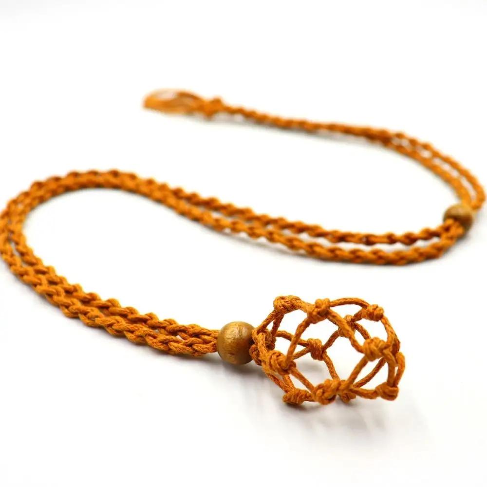 Регулируемый шнур для ожерелья, пустой держатель для камня, восковая веревка, ожерелье своими руками, натуральный кварцевый кристалл, лечебный камень, сетчатая сумка, кулон