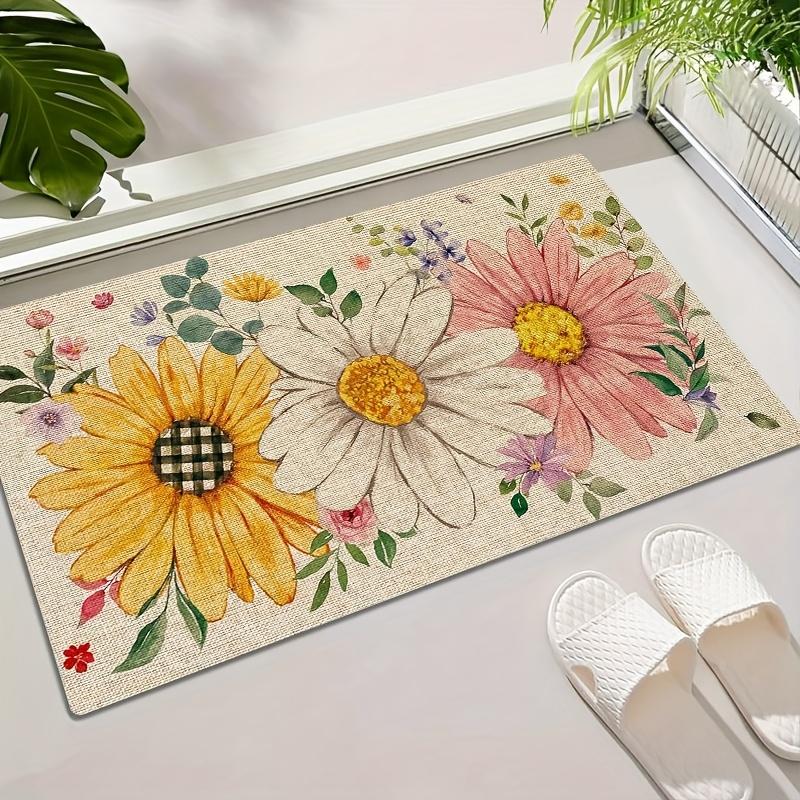 1Pcs Anti Fatigue Kitchen Rugs,   Sunflower Daisy Print Waterproof Non-Slip Thick Cushioned Kitchen Mat Heavy Duty Comfort Standing Mat for Kitchen