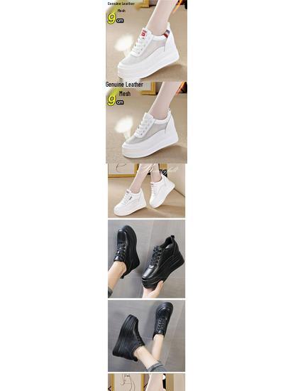 Women's Genuine Leather High Heel Mesh Shoes - 10cm Lift, Thick Sole, Spring Style, White