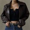 American Sexy Retro PU Leather Lapel Zipper Short Jacket Female Autumn Loose Temperament Easiest for Match Locomotive Jacket Tops