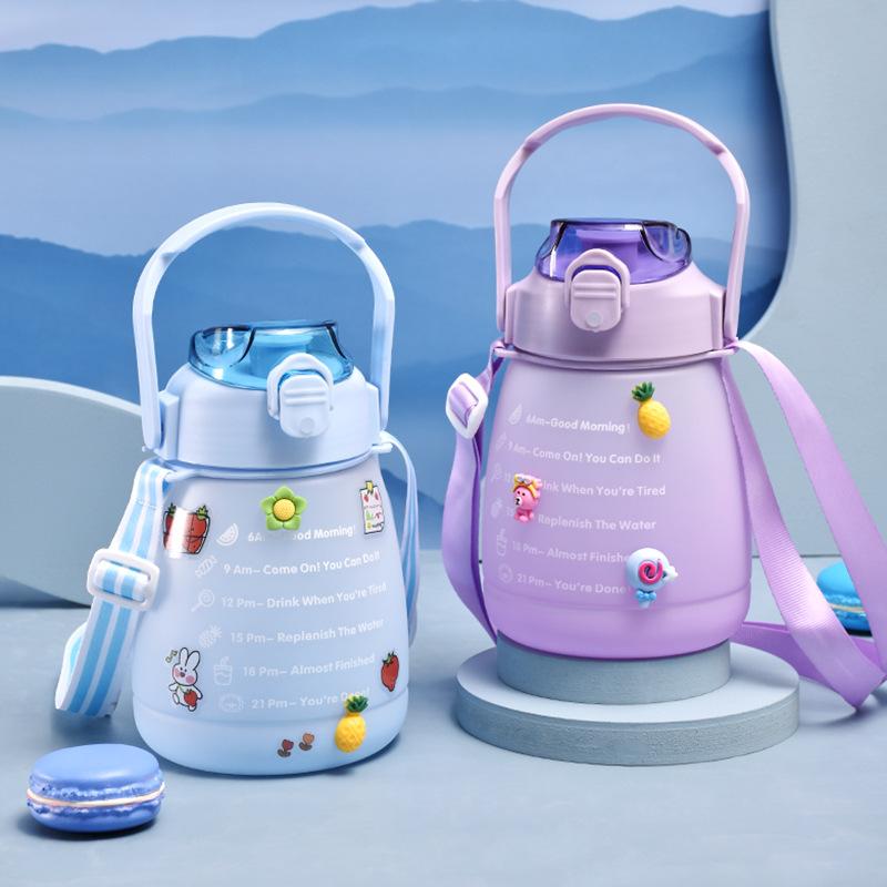 Roomy Dual-Drink Dual-Use Plastic Cup Summer Male and Female Lightweight To Carry Creative Straw Cup Student with Rope Handle Big Belly Cup