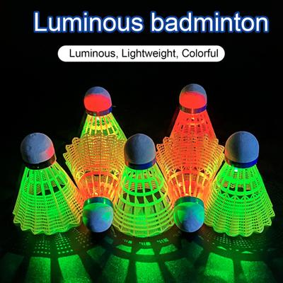 6Pcs/Set Luminous Badminton Balls LED Foamed Plastic Sport Badminton Colorful Light-up Shuttlecocks Children LED Badminton Set for Sports Activities