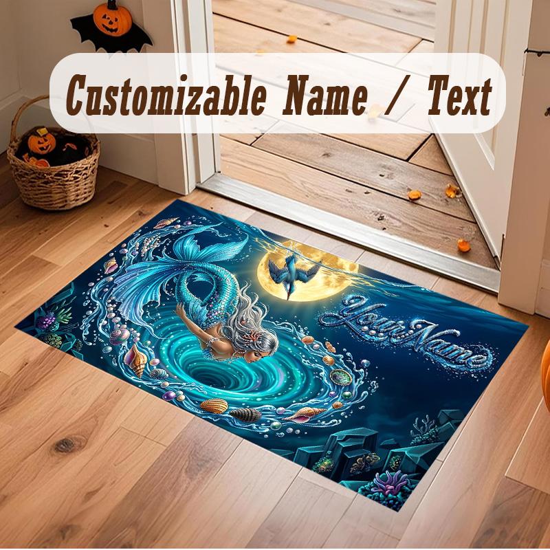 Underwater Fish Theme Soft Crystal Velvet Rug Custom Name & Text Print Non Slip Floor Rug for Bedroom Living Room