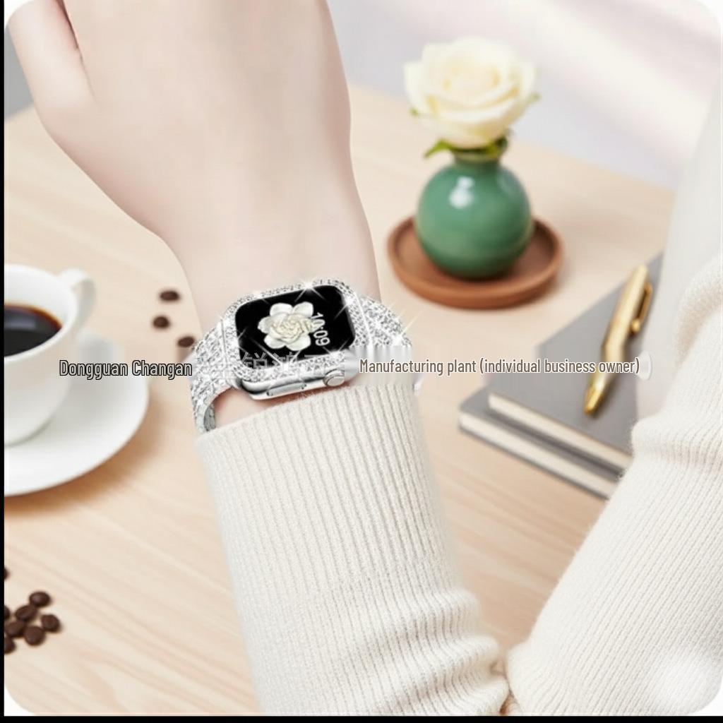 Pulseira de Aço com Céu Estrelado e Pedras de Diamante para Relógios Apple, Samsung e Huawei