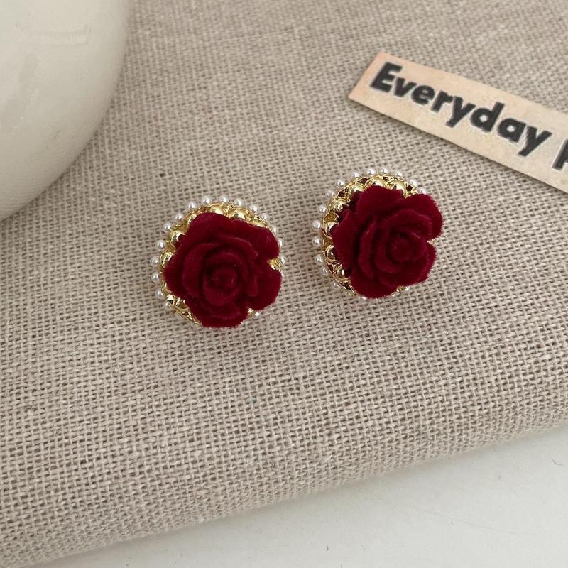 Cute Red Bow Flocking Earrings Simple Elegant Exquisite Sweet Festive Earrings Ear Studs Jewelry Accessories New Year Gifts