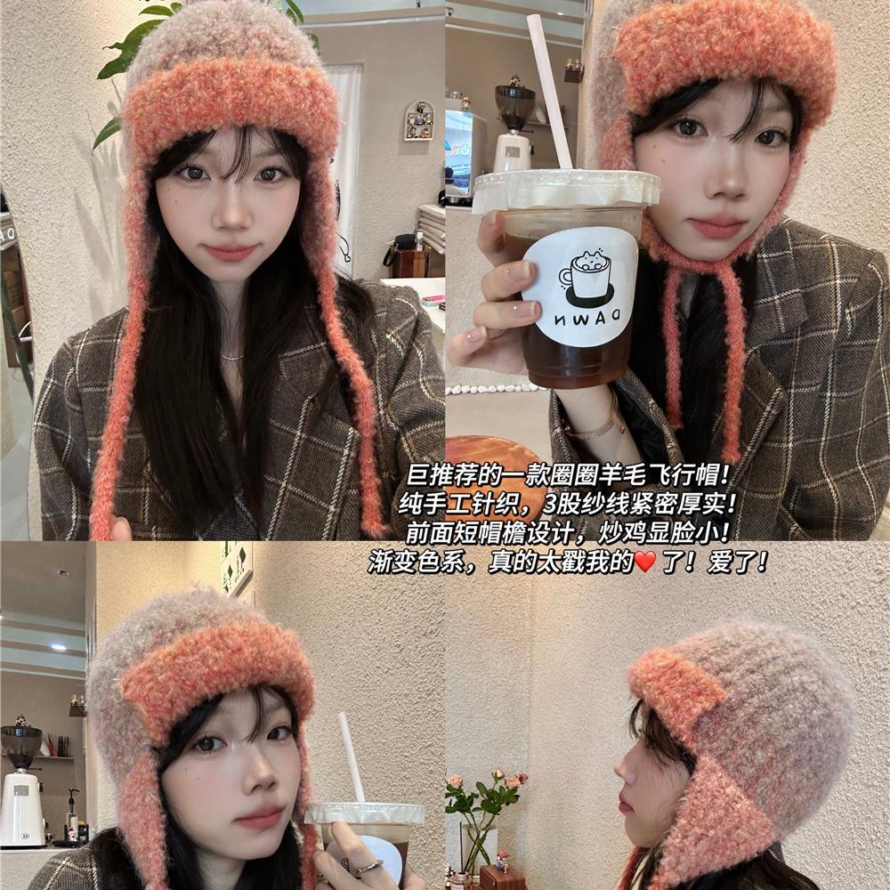 Hat Winter Female Gradual Change Show Face Small Ear Protector Wool Hat Warm Knitted Hat Versatile Cold Hat Tide