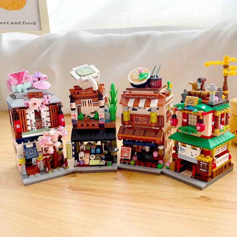 LOZ 1656 City Street Matcha Green Tea Cake Shop Store Architecture Model DIY Mini Blocks Bricks Building Toy for Children No Box