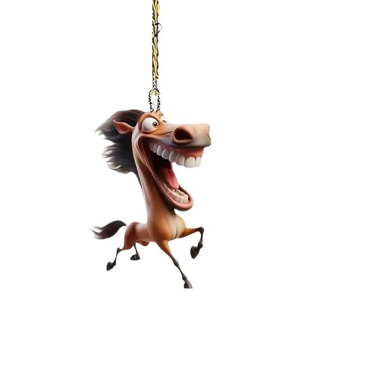 Horse Pendant Hanging Ornament With Chain Funny Animal Horse-Shaped Rearview Mirror Hanging Decor Car Interior Accessories