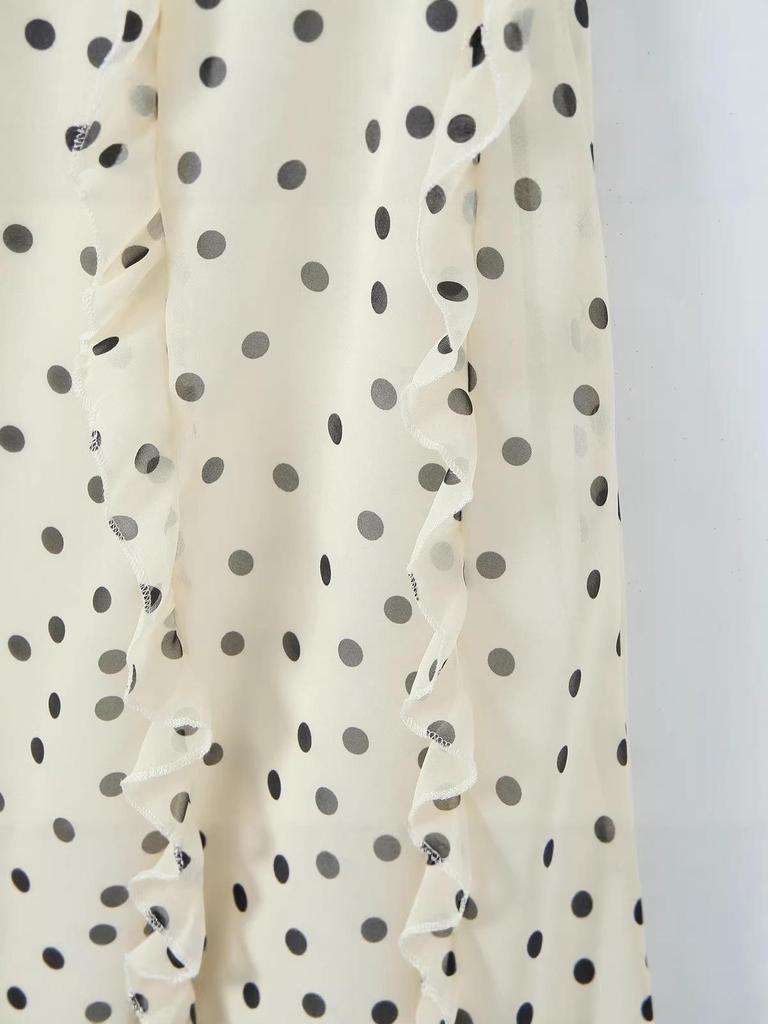 2025 Autumn/Winter European & American Ruffle Polka Dot Maxi Skirt for Women