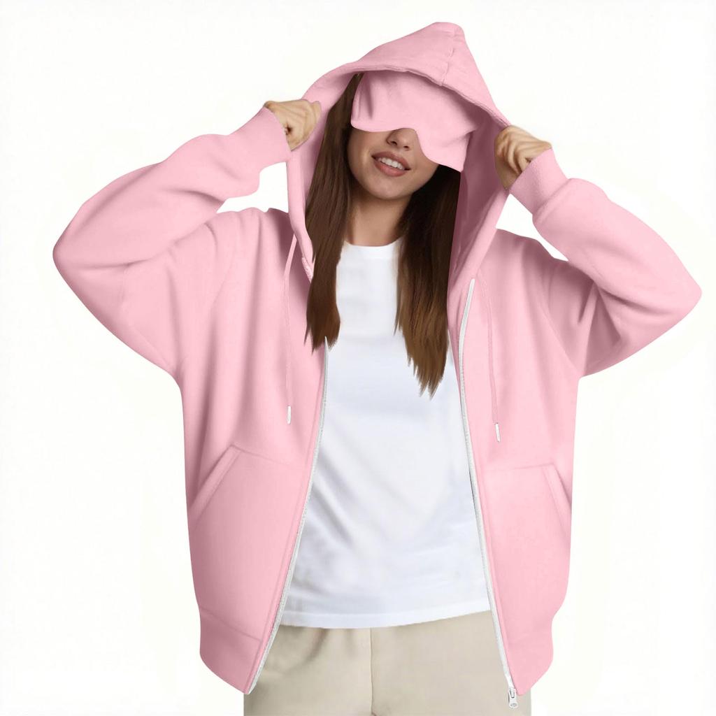 Moda Feminina Casual Manga Longa Cor Sólida Moletom com Capuz Tops