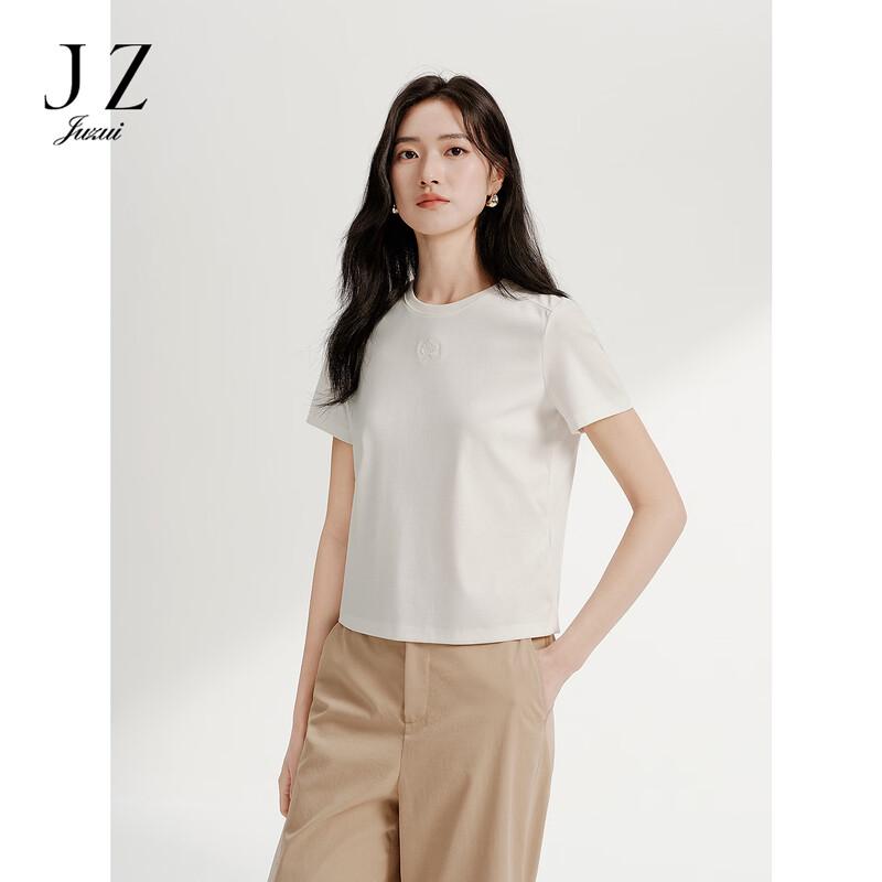 JUZUI Women s Floral Embroidered H-line T-shirt M грязно-белый