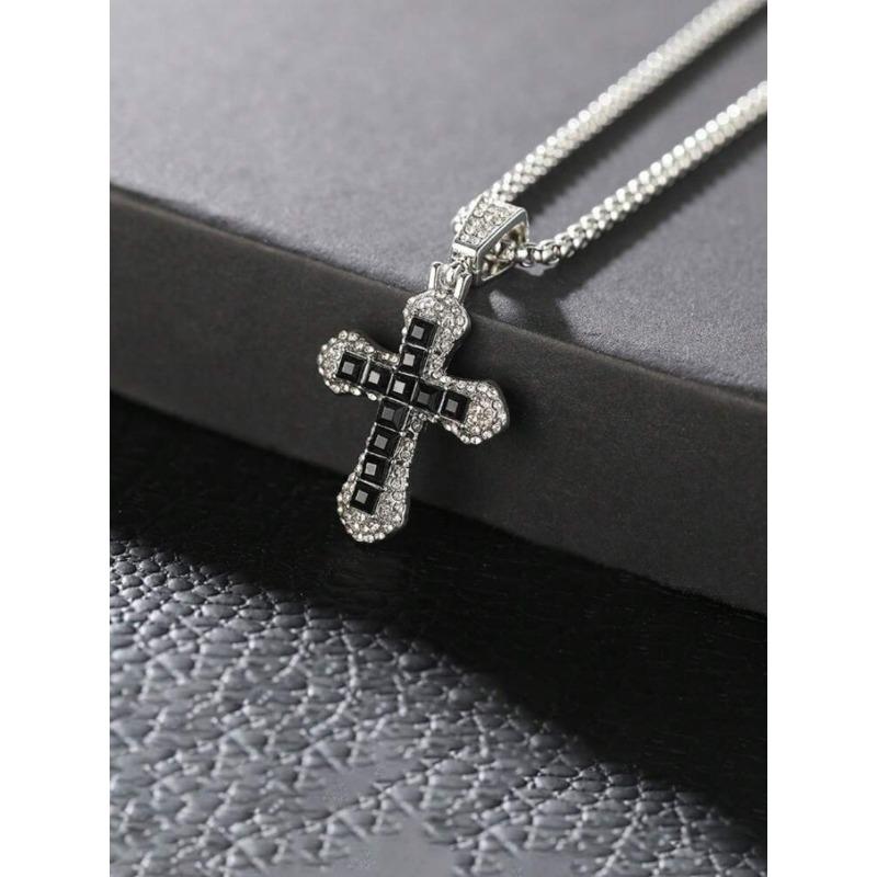 Cross with Diamond Pendant Necklace Autumn and Winter Long Sweater Chain Street Hip Hop Necklace
