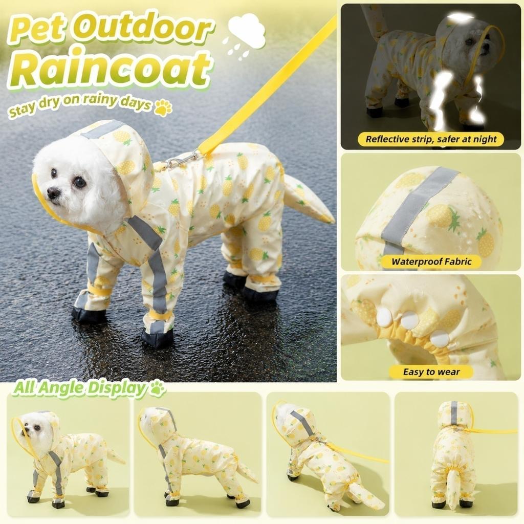 Waterproof Dog Raincoat with Hood and Leg Covers Full Body Coverage Adjustable Design for Small and Medium Pets All Weather Suit