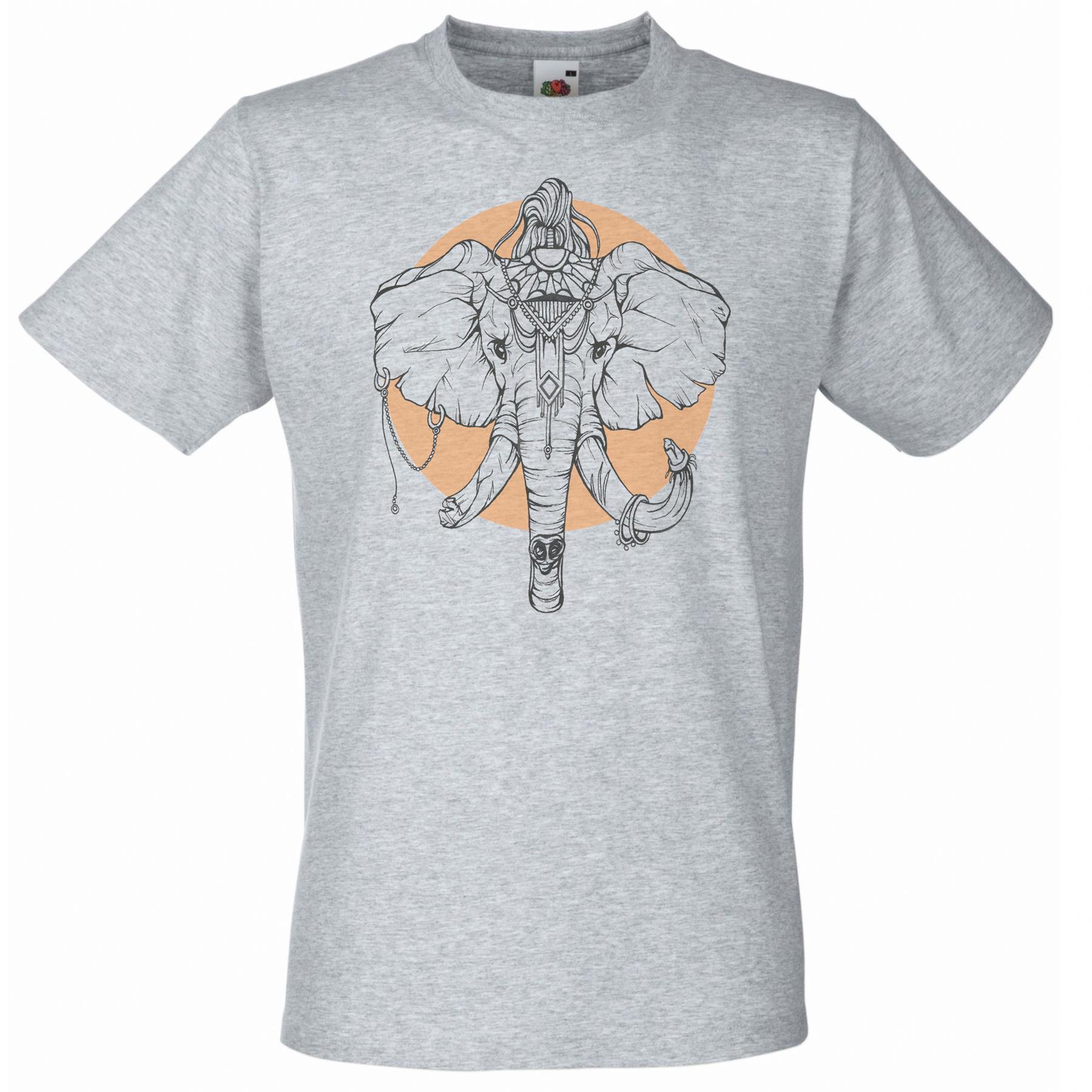 Adults Pooram Festival Hindu Sacred Elephant Durga Kali Unisex Grey TShirt 2XL