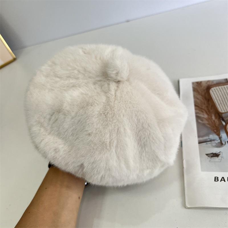 New Plush Beret Women's Autumn and Winter Daily Versatile Octagonal Hat Sweet and Cute Retro Painter Hat Tide