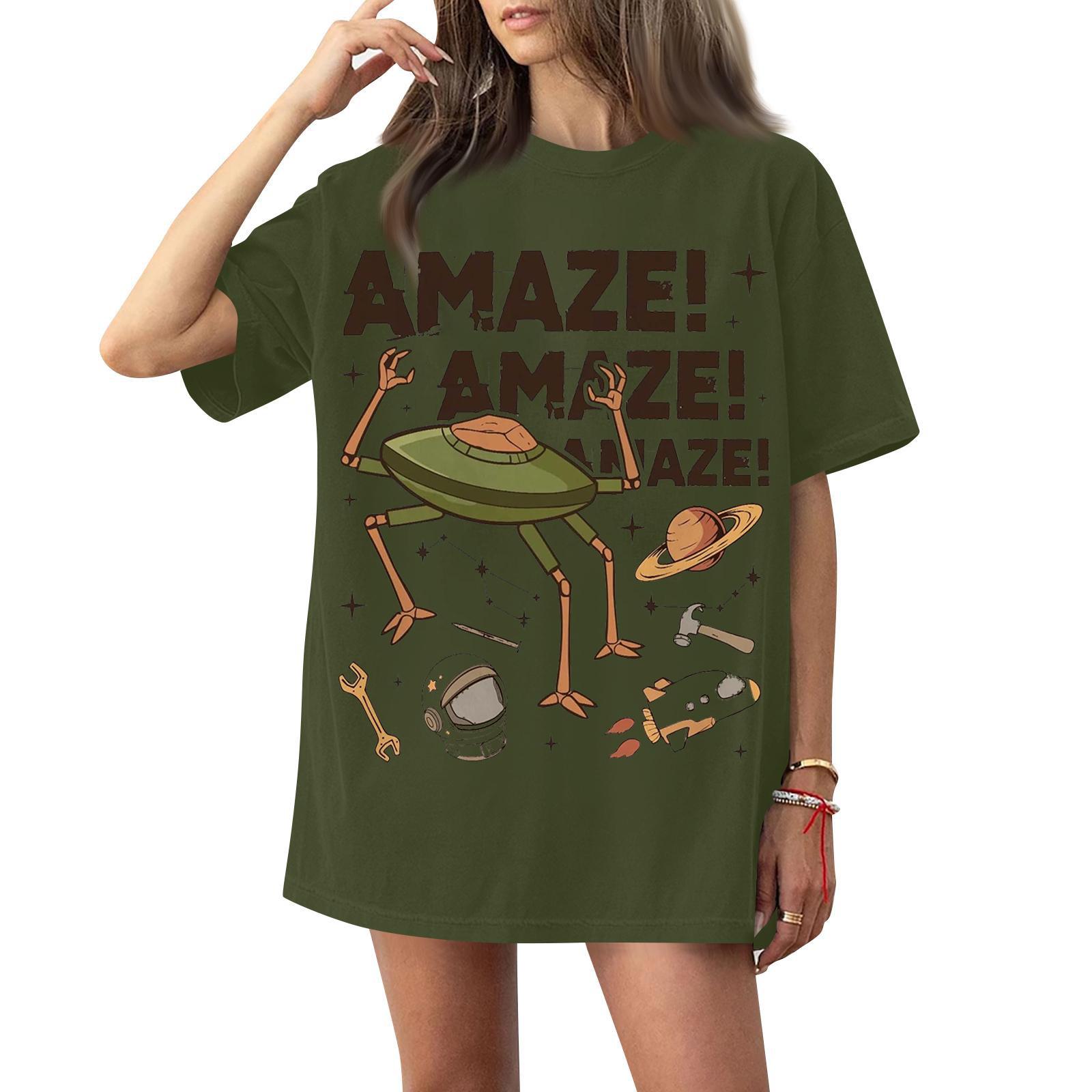 

Women s round-neck casual printed short-sleeved T-shirt top L армия зеленый