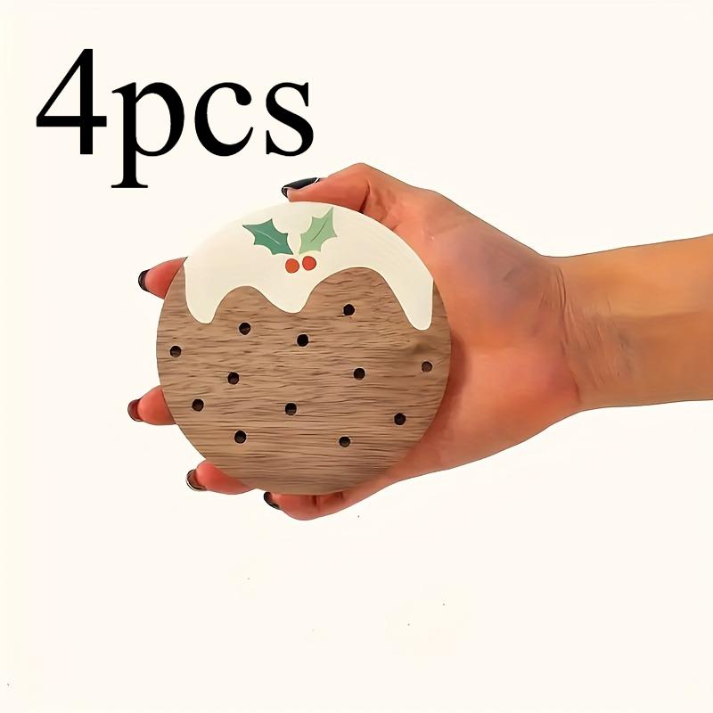 

4pcs Festive Wooden Coasters with Christmas Tree & Snowflake Design - Ideal for Home, Office, Cafe, and Tea Room Decor