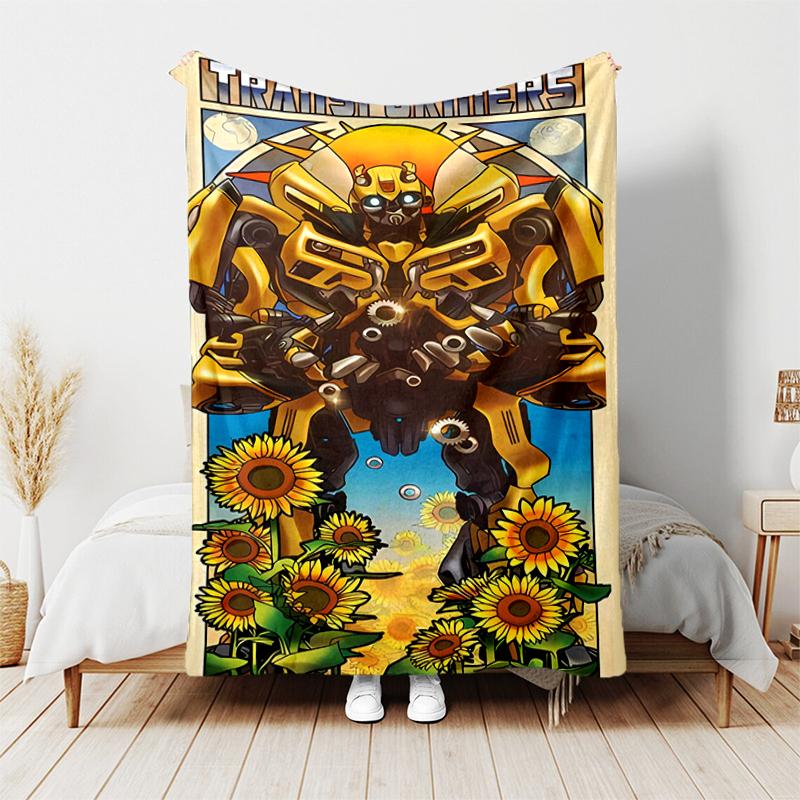1pc Blanket Bumblebee and Optimus Prime Print Design, Lightweight Blanket for Sofa, Bed- Soft &Warm, Gift for All Seasons like Christmas, Halloween