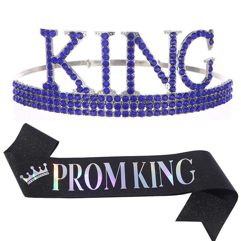 Men's Crown Glitter Ceremony Belt Set Men's PROM KING Crown Headdress Prom Party Gift