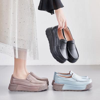 Large Size Women's Shoes Season Cowhide Mother Shoes Wedge Heel Platform Muffin Shoes Women's One Pedal