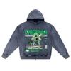 DTG print Knitted Denim Zip-Up Hoodie Cyberpunk Anime Brother Print Zipper Hoodies  