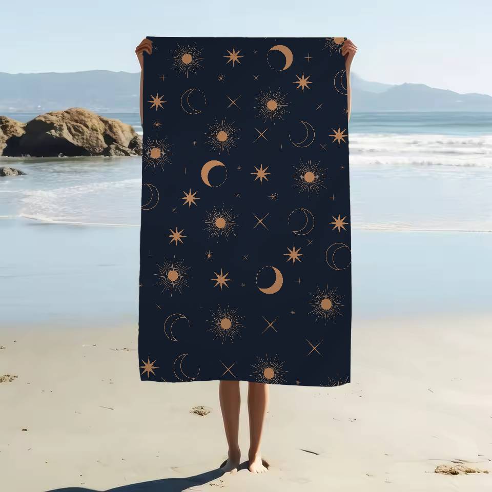 Sun And Moon Prints Anime Beach Swimming Towel Soft Absorbent Washcloth Children's Gifts For Kids Travel Camping Gym