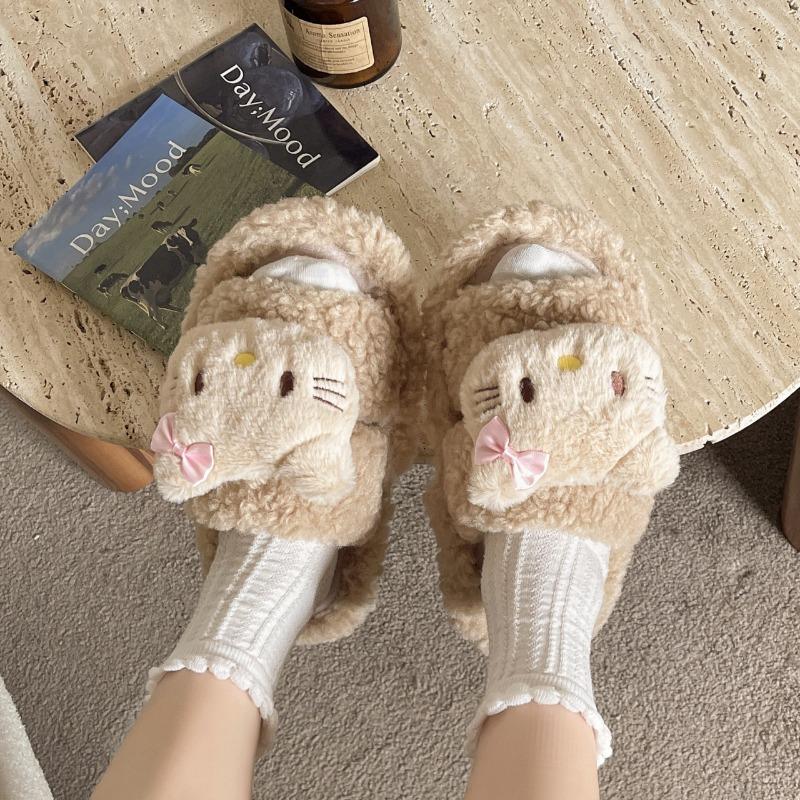 Fashion Cartoon Plush Slippers 2024 Winter New Indoor Cotton Slippers Warm Thick Bottom Cute Home Shoes Female