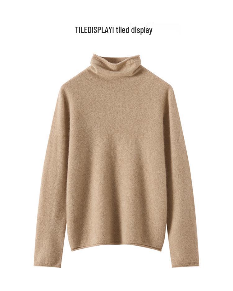 Women's Solid Color Cashmere Knit Sweater with Stacked Collar