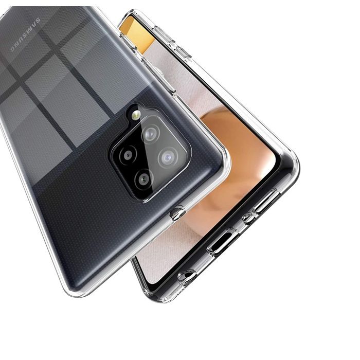 Case and Neck Strap for Samsung Galaxy A42 - Transparent Soft TPU Adjustable Black Cord Phonillico®