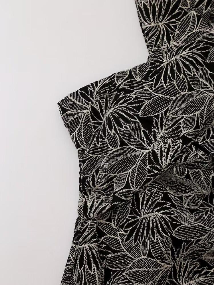 European & American Trendy Summer Leaf Embroidery Midi Dress for Women